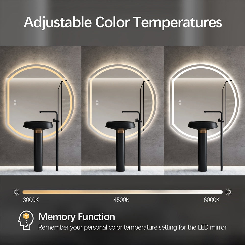 Left Cut Moon Wall-Mounted Frosted LED Mirror 90cm x 100cm Frameless Crescent Shape Frontlit Bathroom Vanity Decor