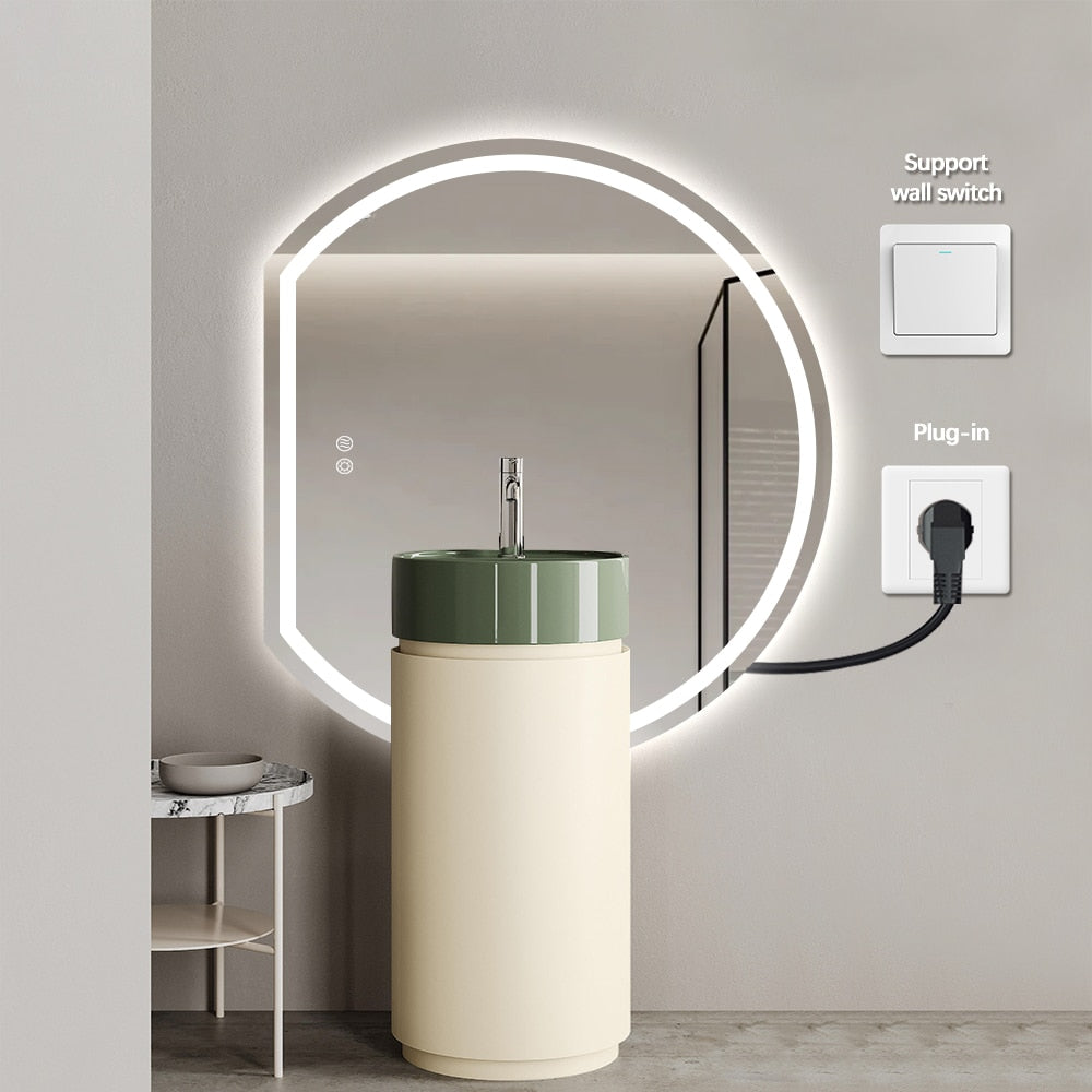 Left Cut Moon Wall-Mounted Frosted LED Mirror 90cm x 100cm Frameless Crescent Shape Frontlit Bathroom Vanity Decor