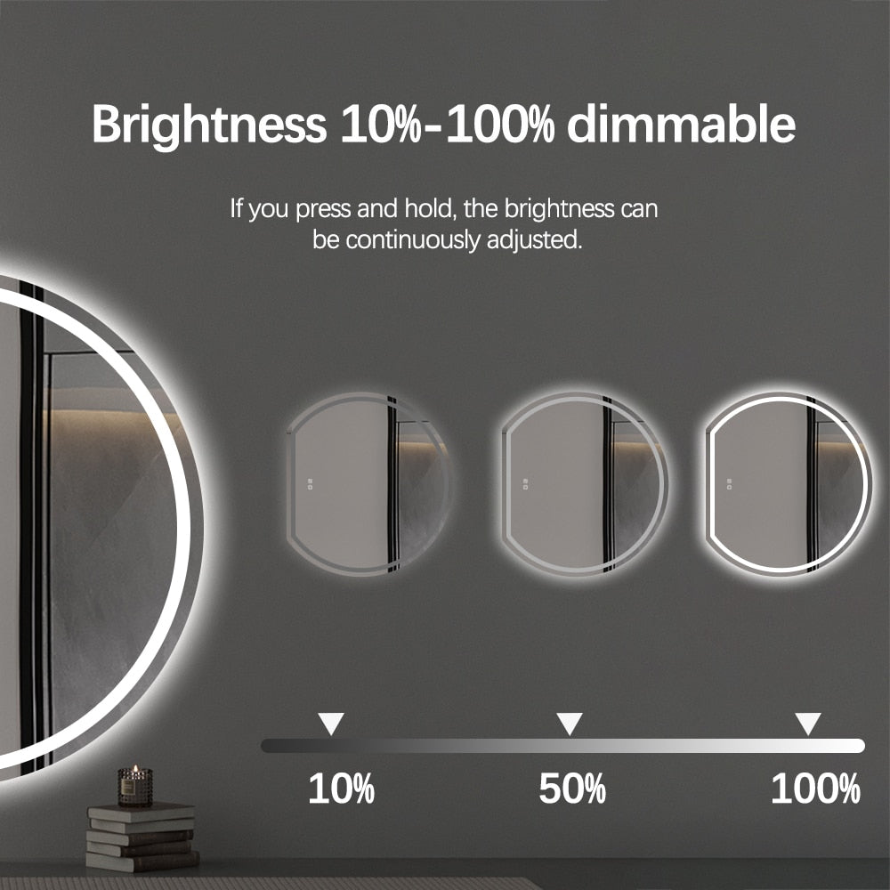 Left Cut Moon Wall-Mounted Frosted LED Mirror 90cm x 100cm Frameless Crescent Shape Frontlit Bathroom Vanity Decor