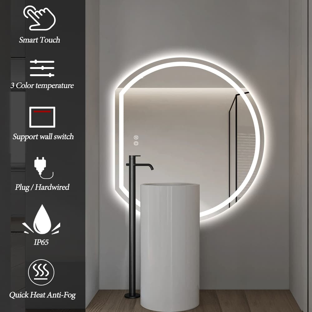 Left Cut Moon Wall-Mounted Frosted LED Mirror 90cm x 100cm Frameless Crescent Shape Frontlit Bathroom Vanity Decor