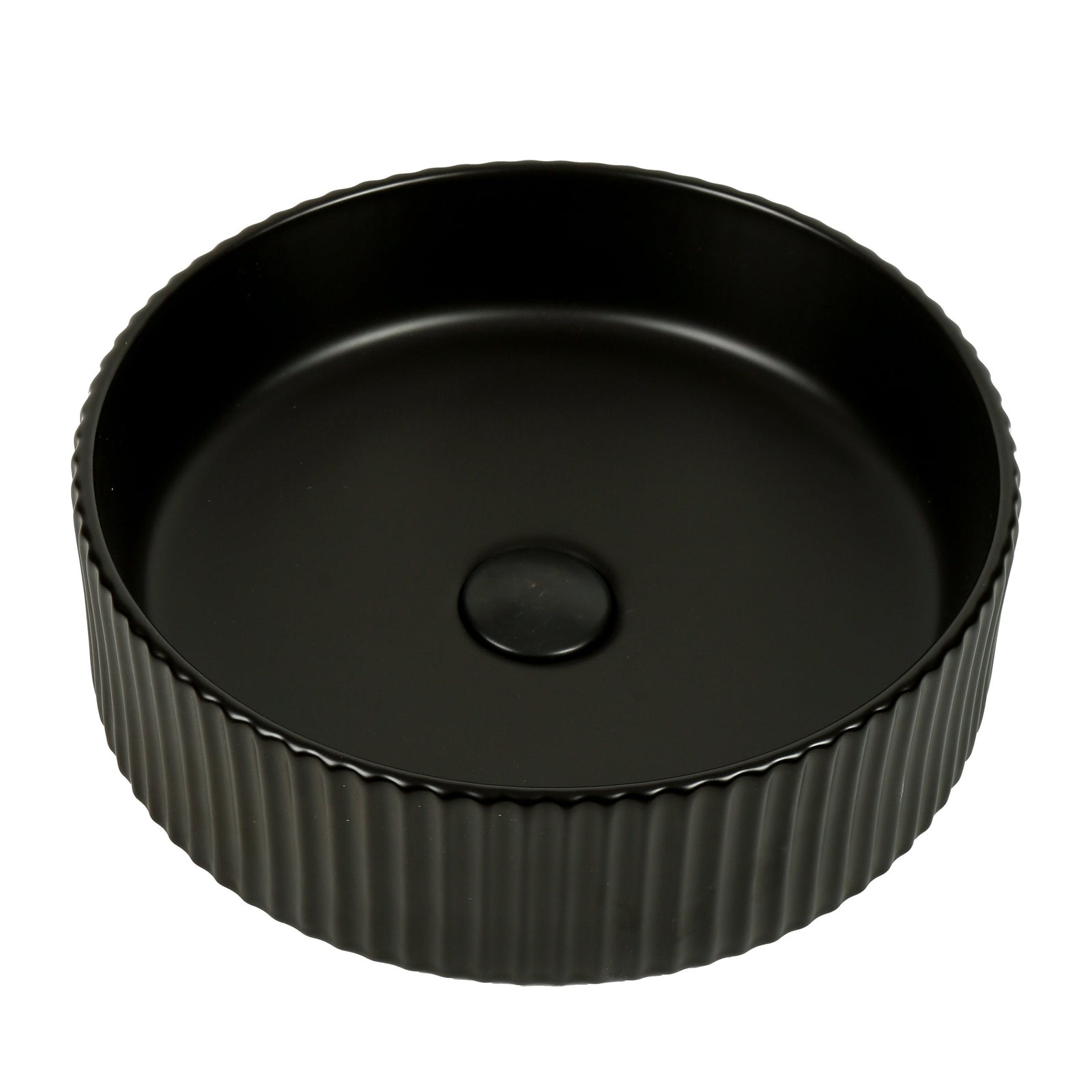 Lucid-40-MB | Round Fluted Matte Black Counter Top Basin at Blue Bathware