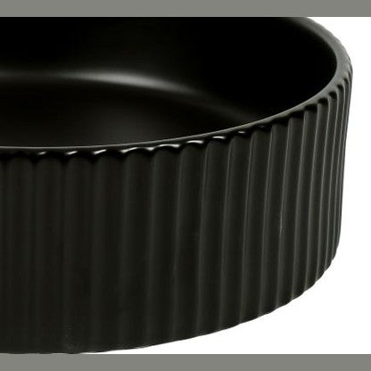 Lucid-40-MB | Round Fluted Matte Black Counter Top Basin at Blue Bathware
