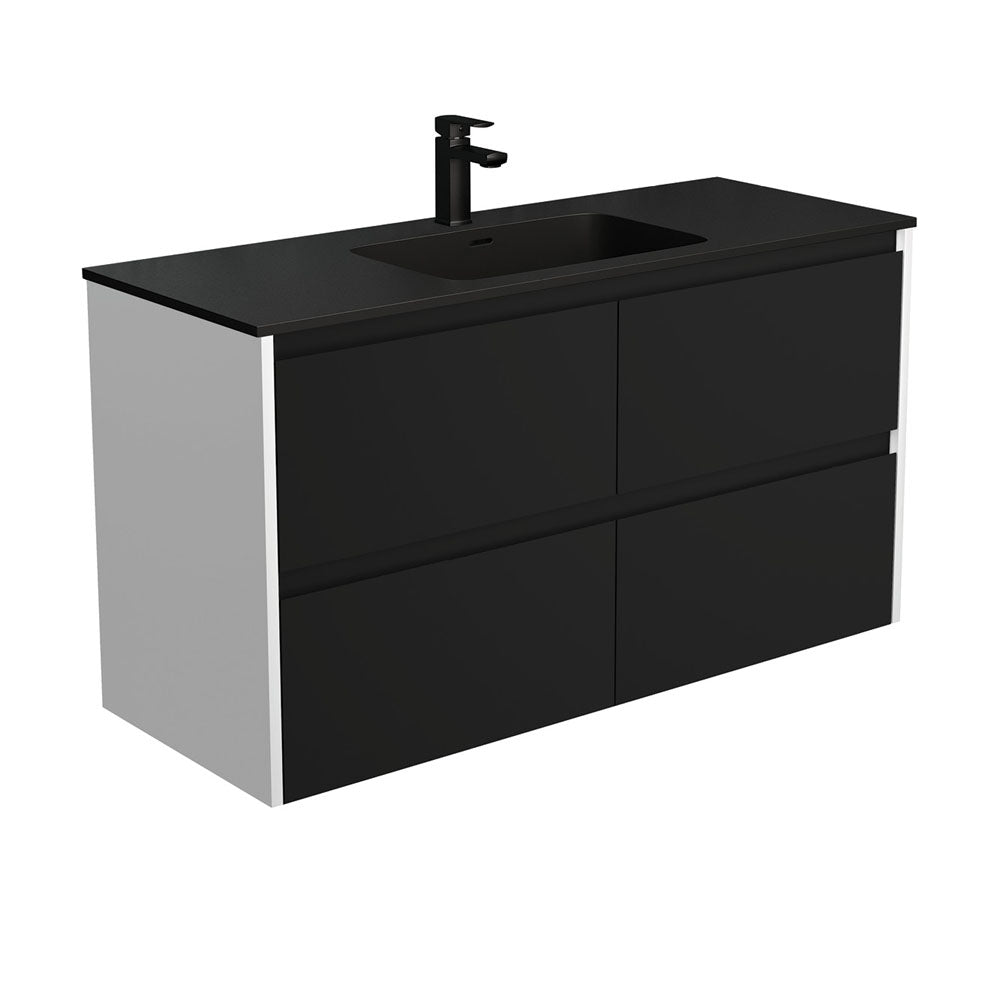 Montana Amato 1200 Satin Black Wall-Hung Vanity, Satin White Panels