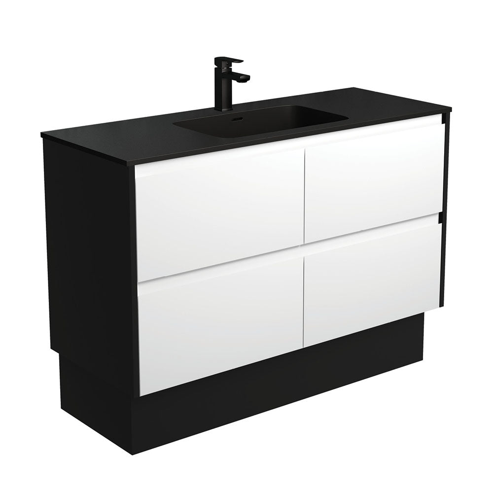 Montana Amato 1200 Satin White Vanity On Kick, Satin Black Panels
