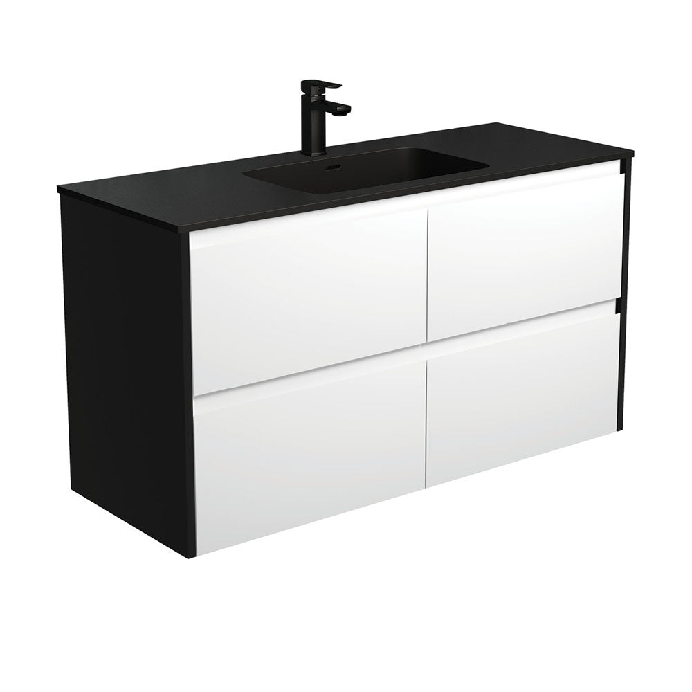 Montana Amato 1200 Satin White Wall-Hung Vanity, Satin Black Panels
