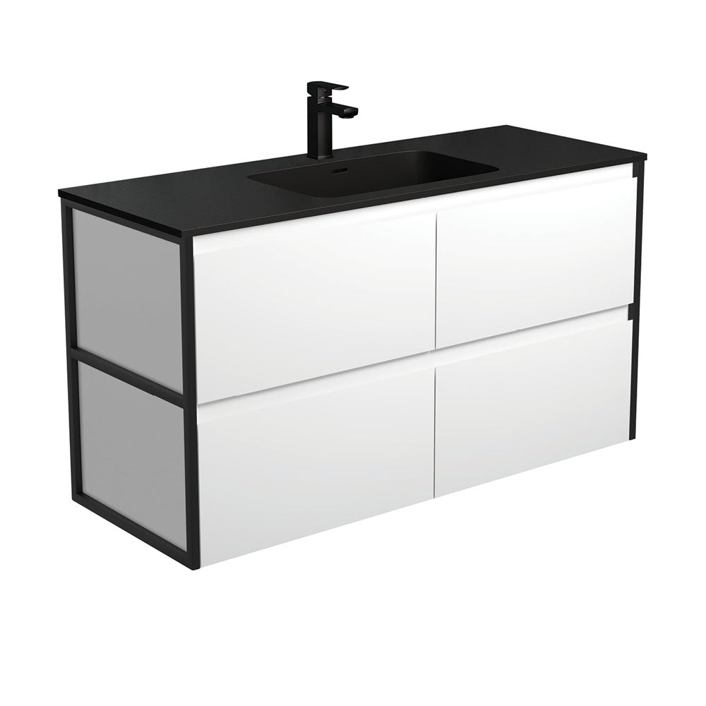 Montana Amato 1200 Satin White Wall-Hung Vanity, Matte Black Frames