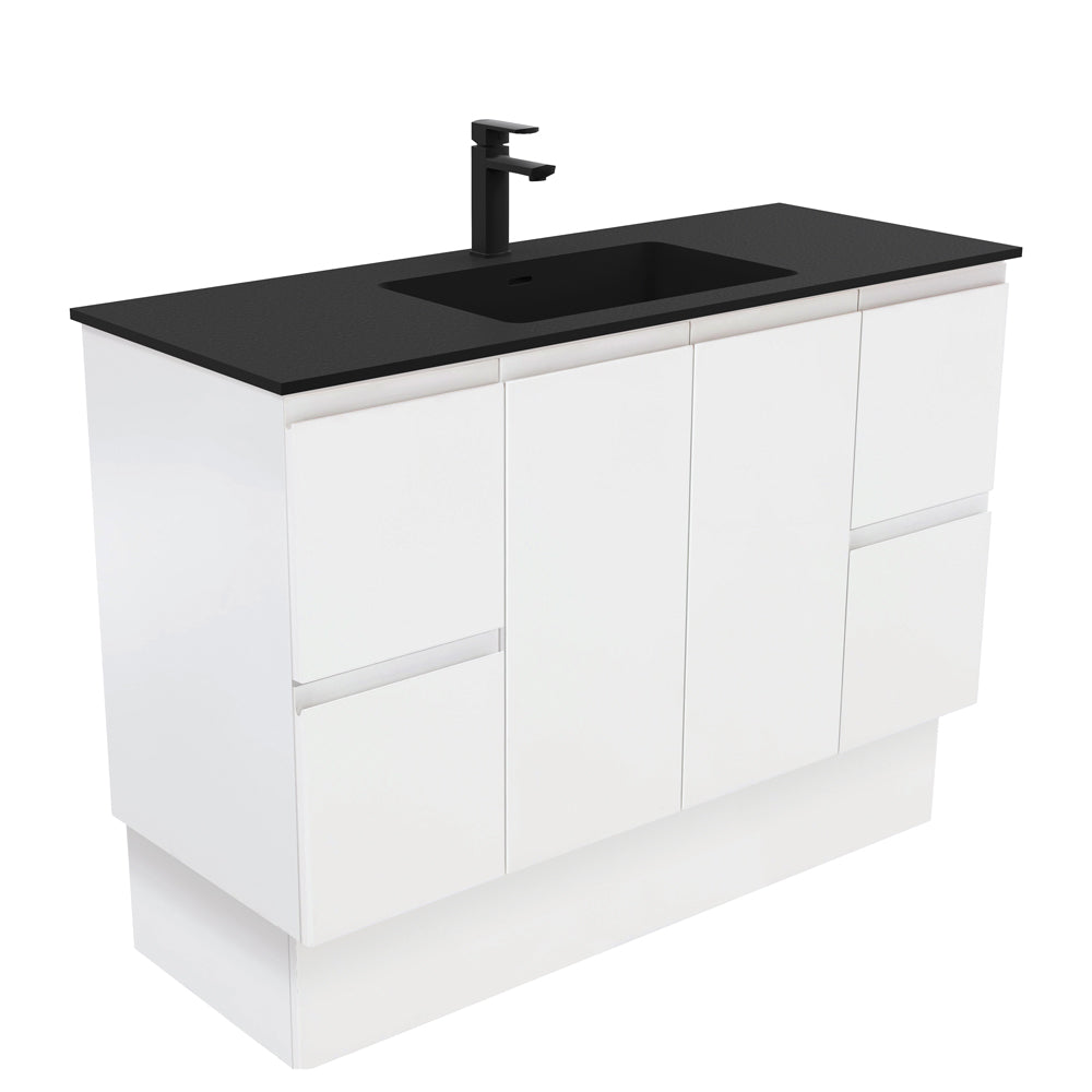 Montana Fingerpull Satin White 1200 Vanity On Kickboard