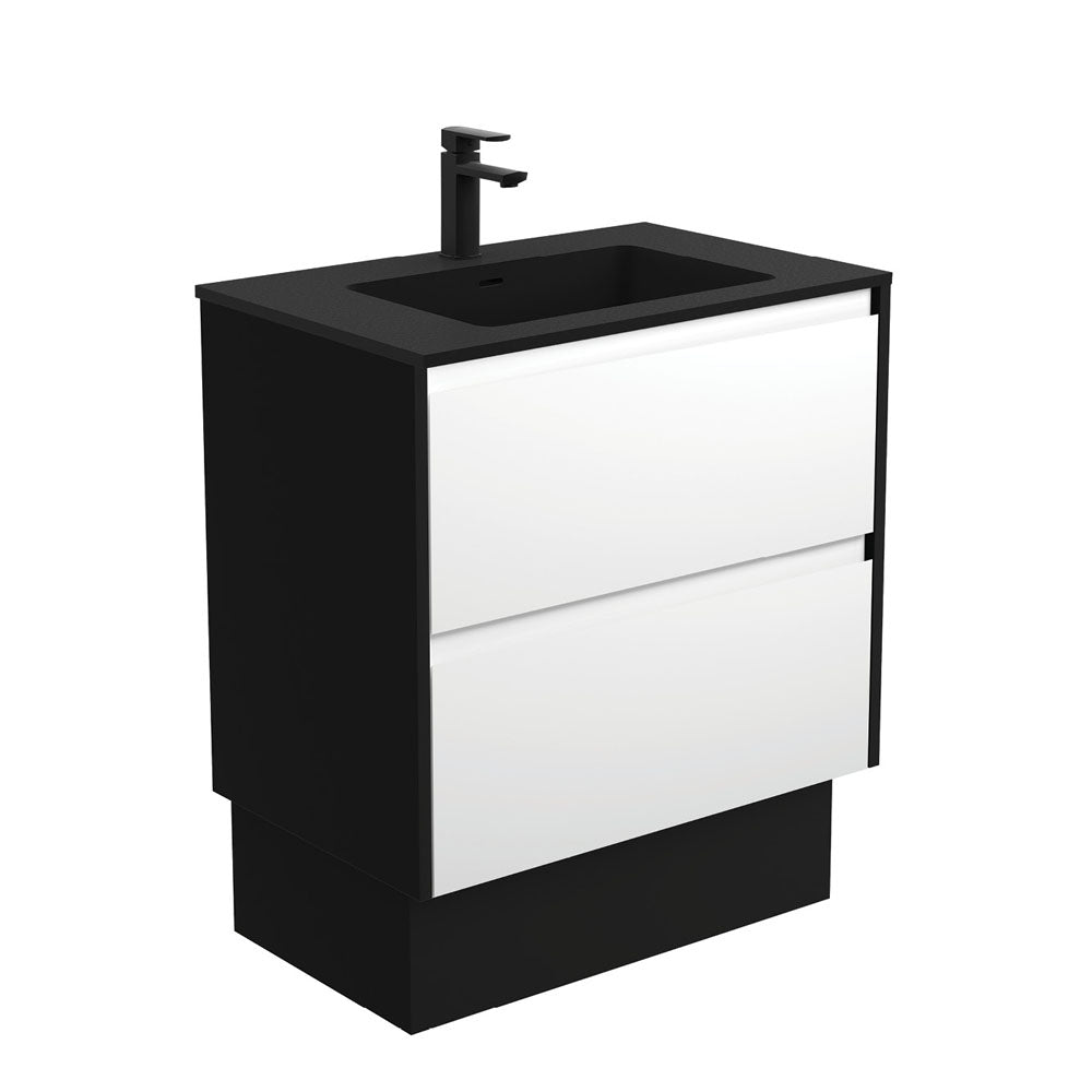 Montana Amato 750 Satin White Vanity On Kick, Satin Black Panels