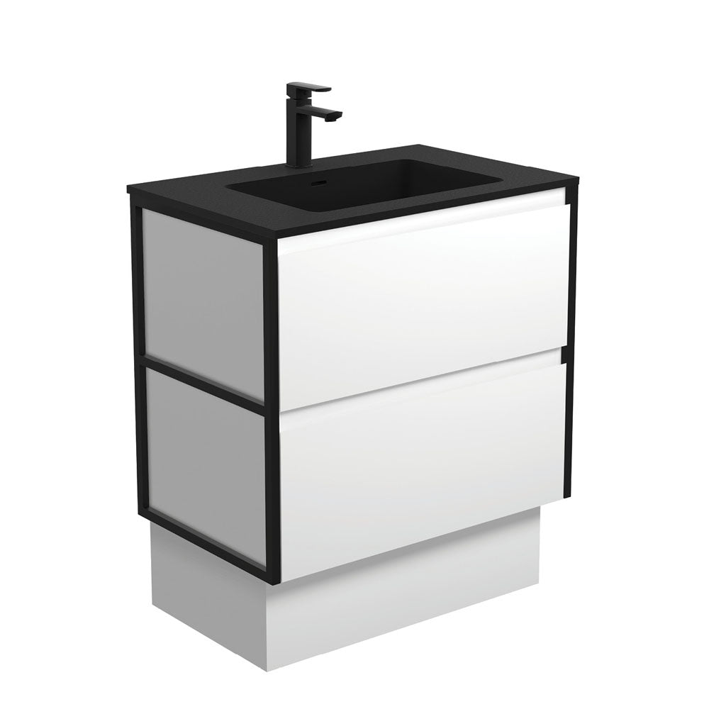 Montana Amato 750 Satin White Vanity On Kick, Matte Black Frames