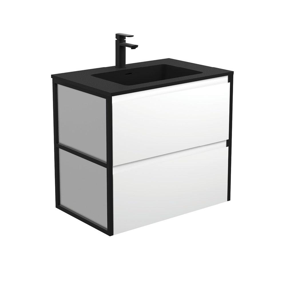 Montana Amato 750 Satin White Wall-Hung Vanity, Matte Black Frames