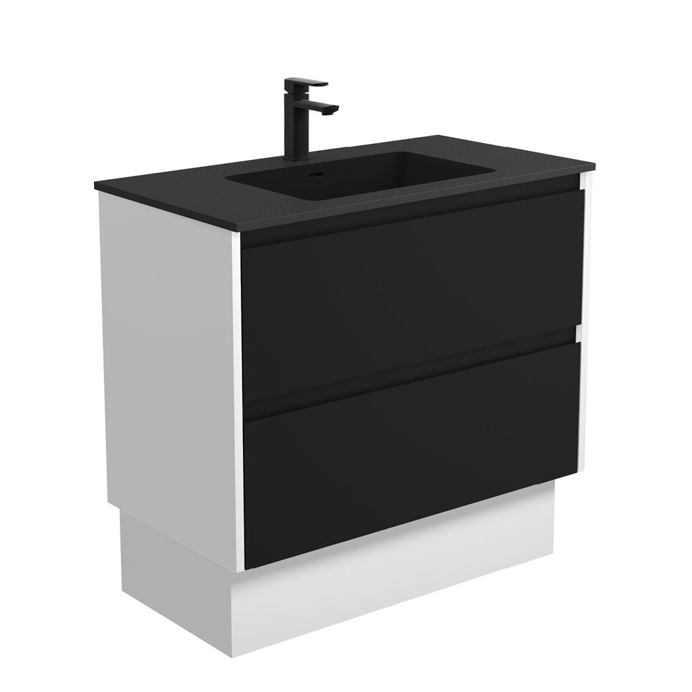Montana Amato 900 Satin Black Vanity On Kick, Satin White Panels