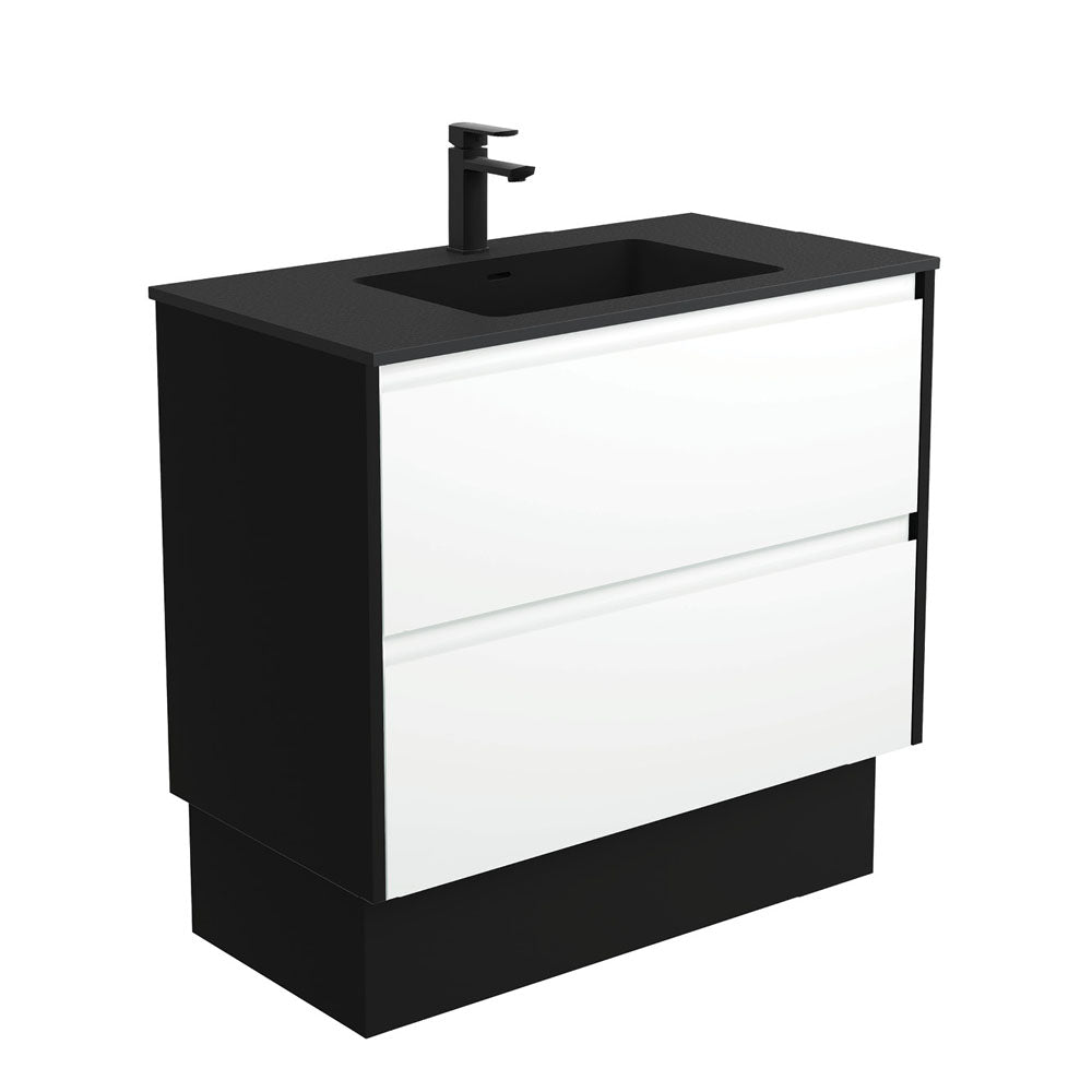 Montana Amato 900 Satin White Vanity On Kick, Satin Black Panels