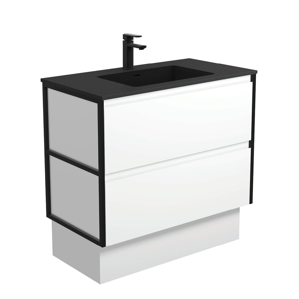 Montana Amato 900 Satin White Vanity On Kick, Matte Black Frames