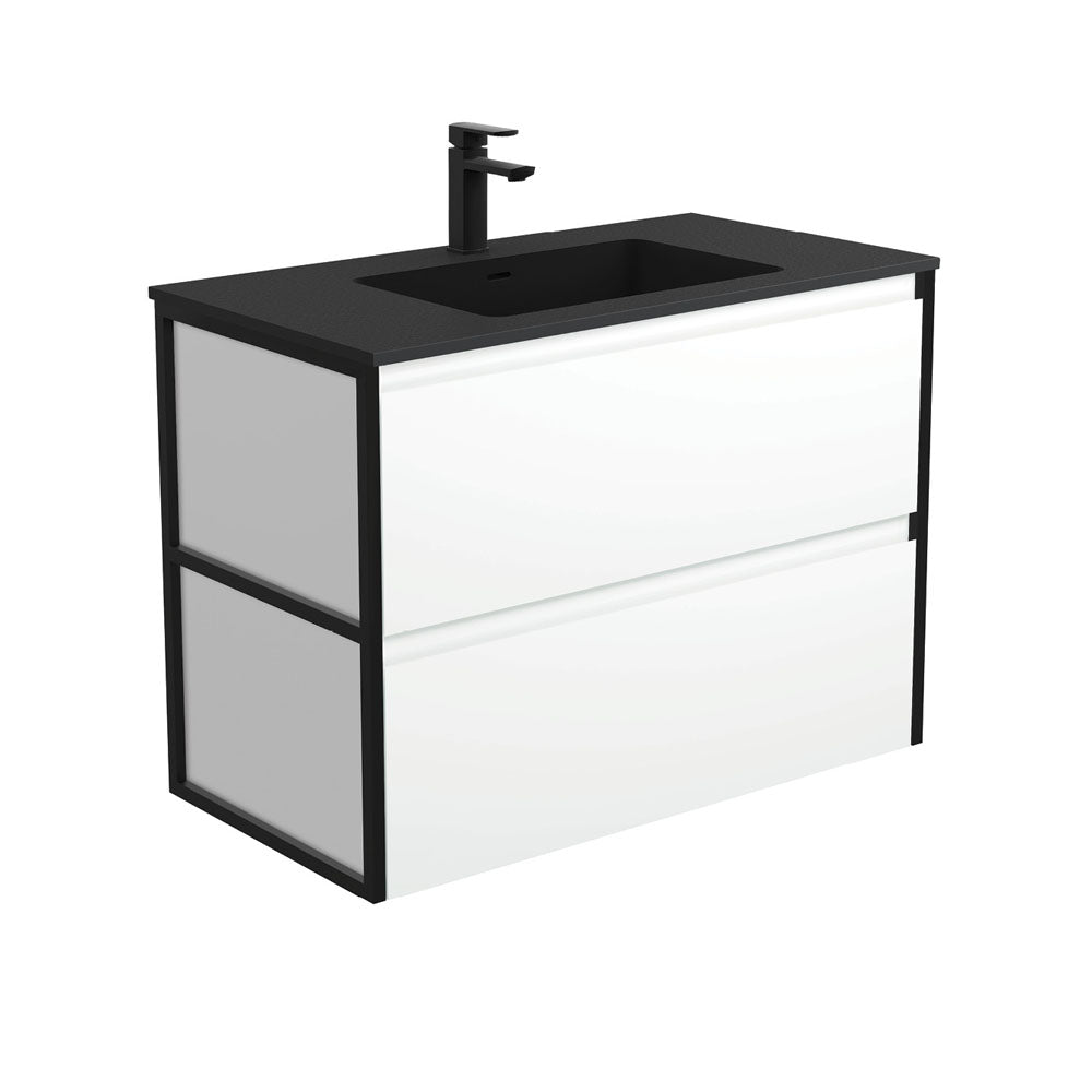 Montana Amato 900 Satin White Wall-Hung Vanity, Matte Black Frames