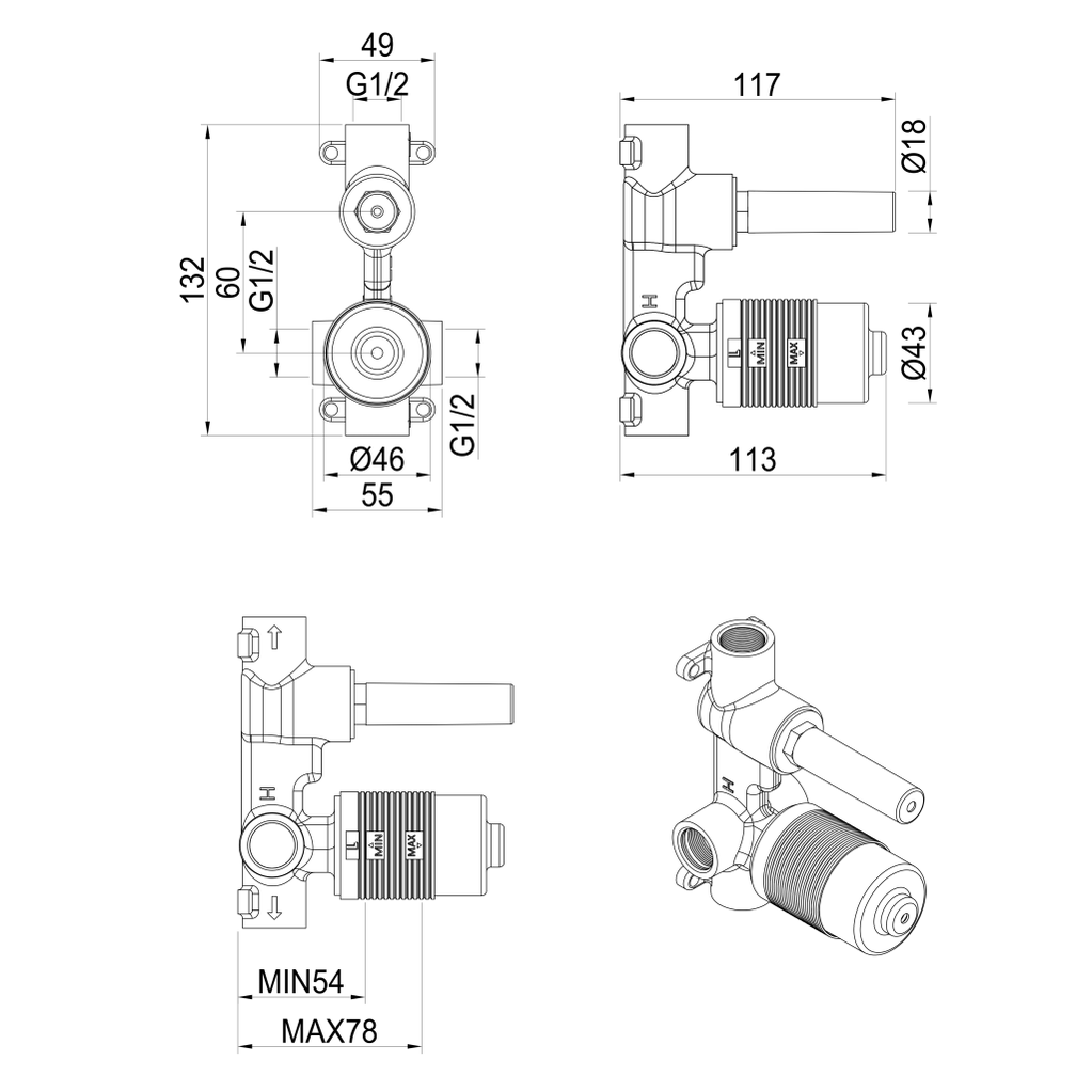 Lantra Shower Mixer Diverter - BODY ONLY
