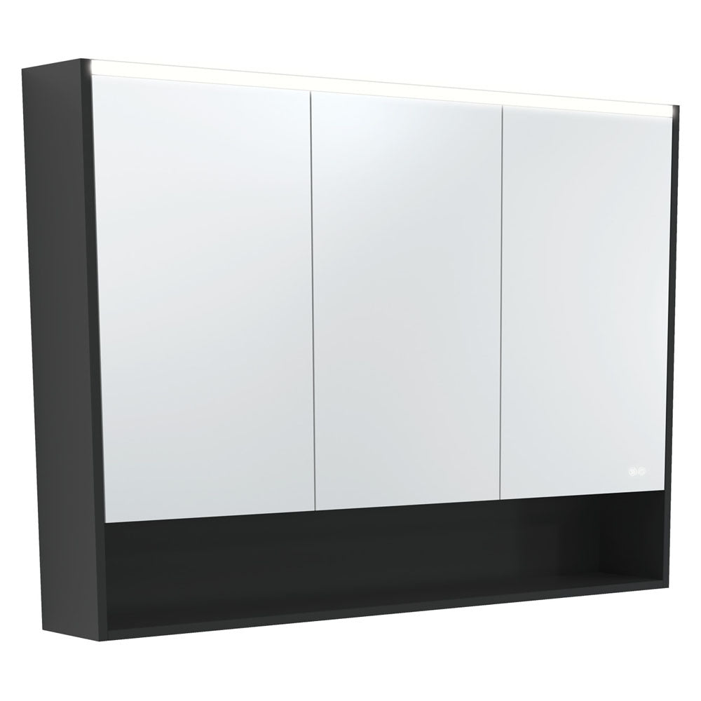 LED Mirror Cabinet with Display Shelf, 1200mm, Satin Black