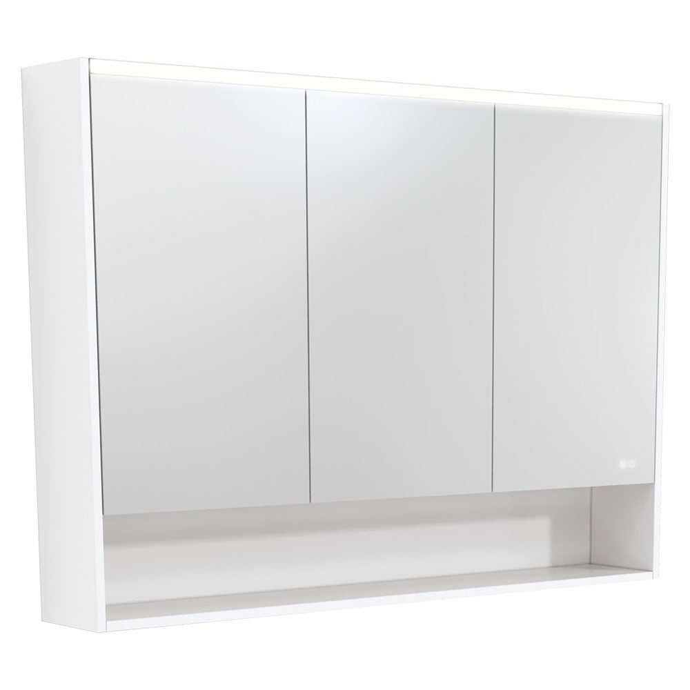 LED Mirror Cabinet with Display Shelf, 1200mm, Satin White