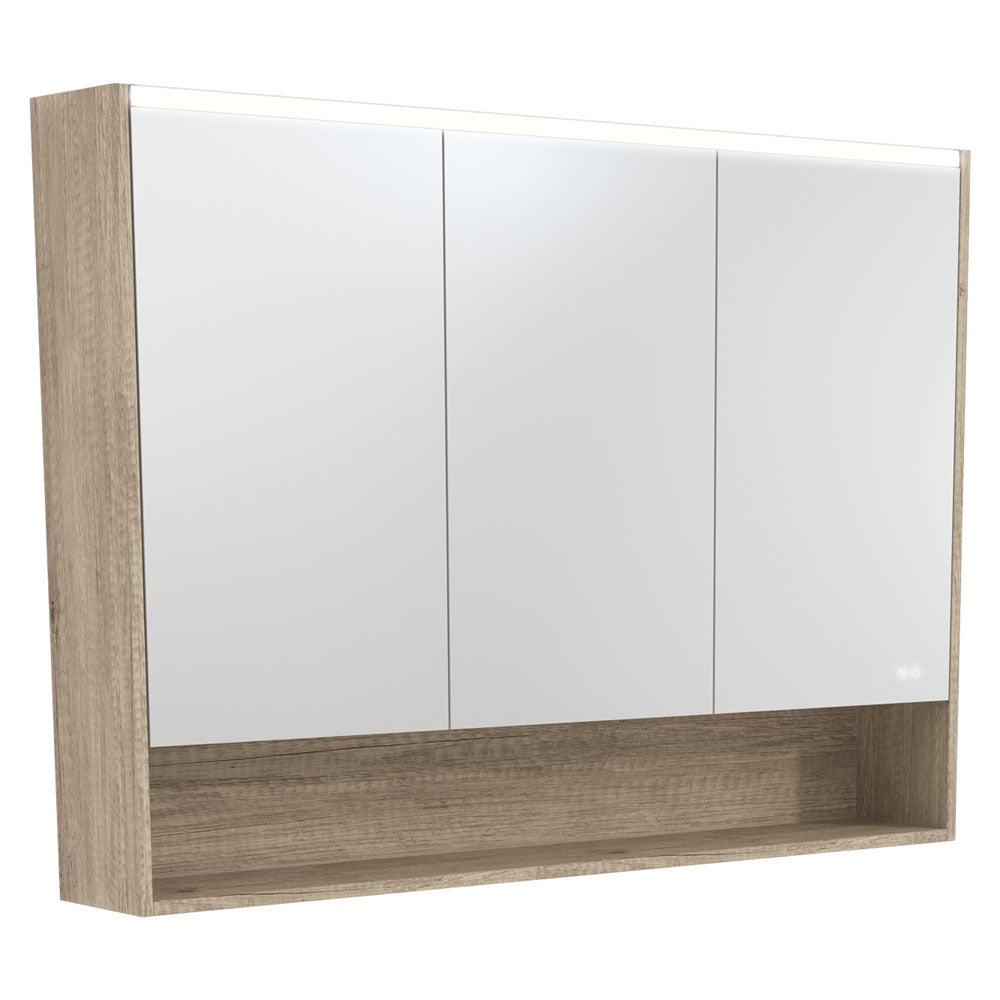 LED Mirror Cabinet with Display Shelf, 1200mm, Scandi Oak