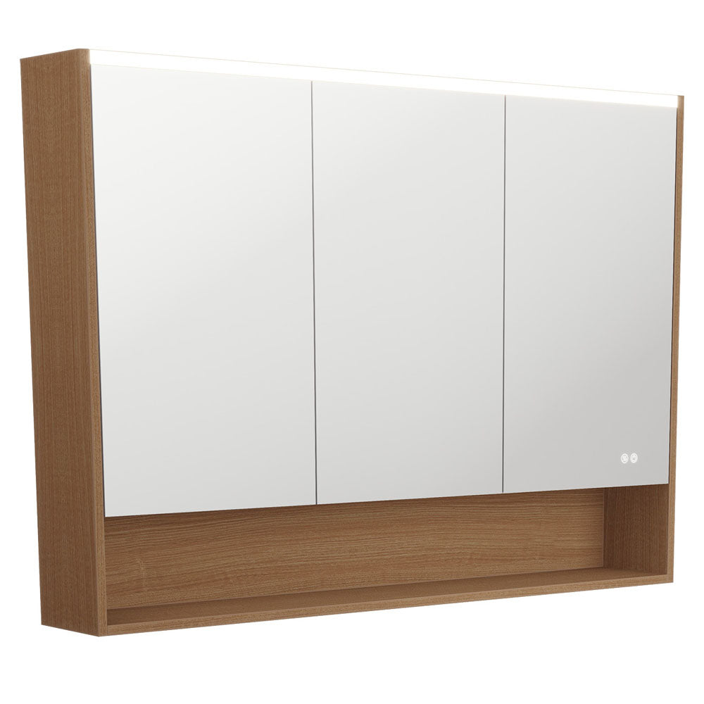 LED Mirror Cabinet with Display Shelf, 1200mm, Walnut