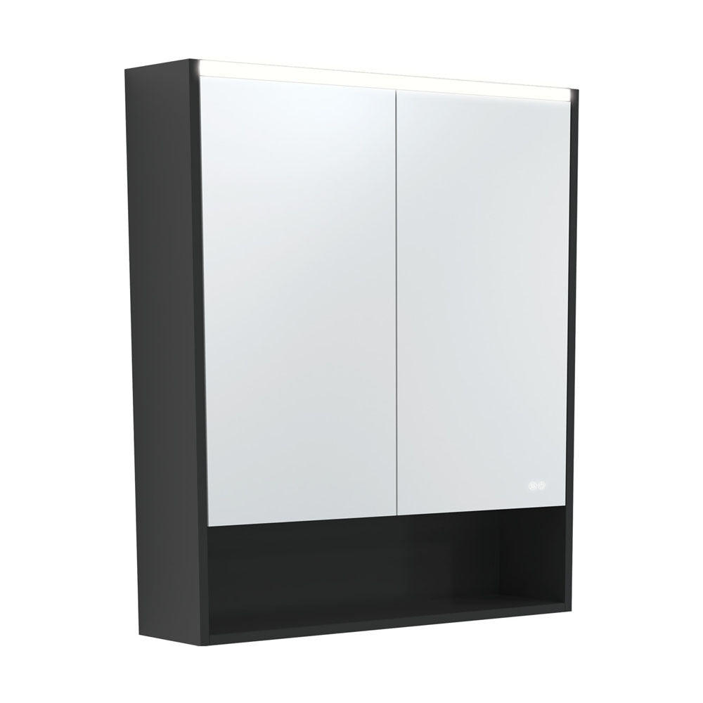 LED Mirror Cabinet with Display Shelf, 750mm, Satin Black