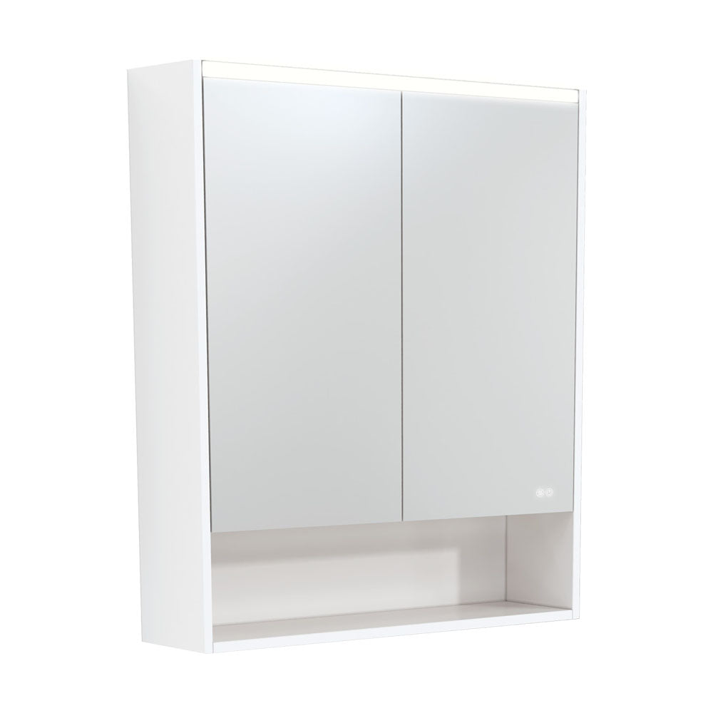 LED Mirror Cabinet with Display Shelf, 750mm, Satin White