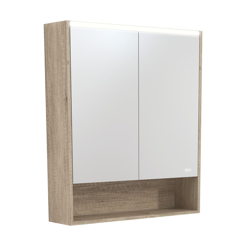 LED Mirror Cabinet with Display Shelf, 750mm, Scandi Oak
