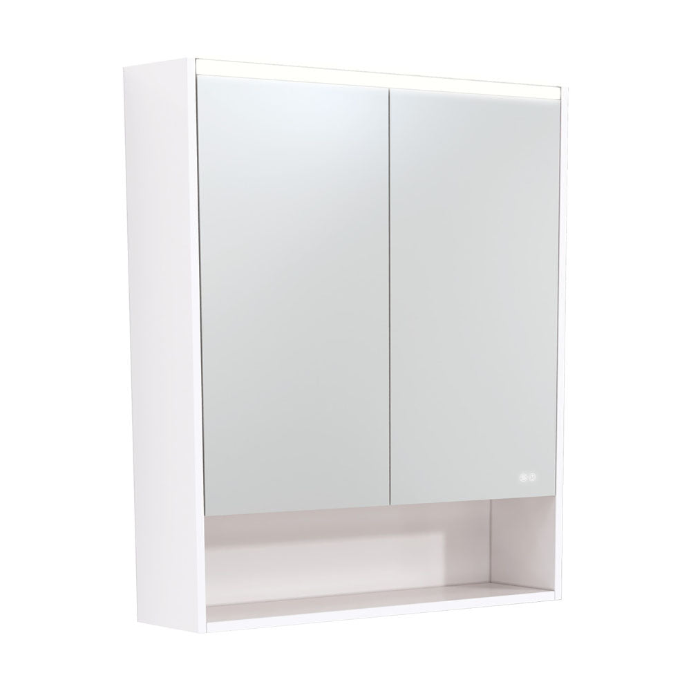 LED Mirror Cabinet with Display Shelf, 750mm, Gloss White