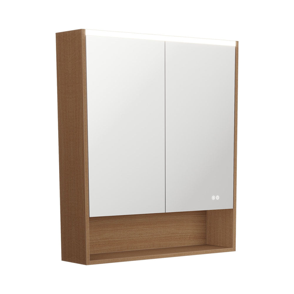 LED Mirror Cabinet with Display Shelf, 750mm, Walnut