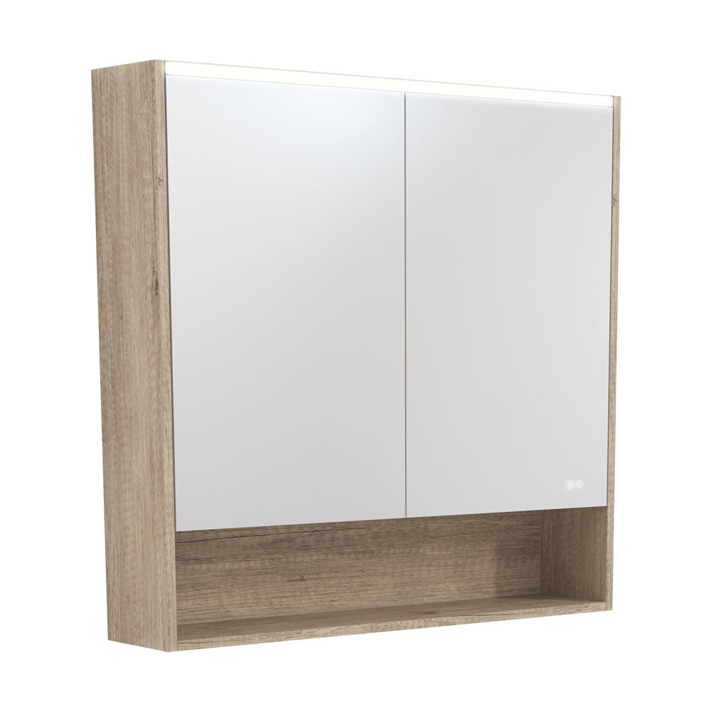 LED Mirror Cabinet with Display Shelf, 900mm, Scandi Oak