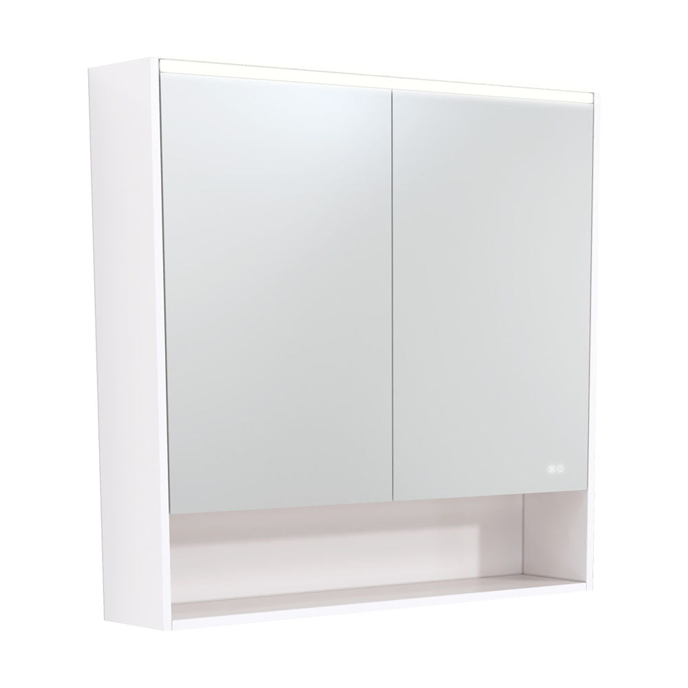 LED Mirror Cabinet with Display Shelf, 900mm, Gloss White