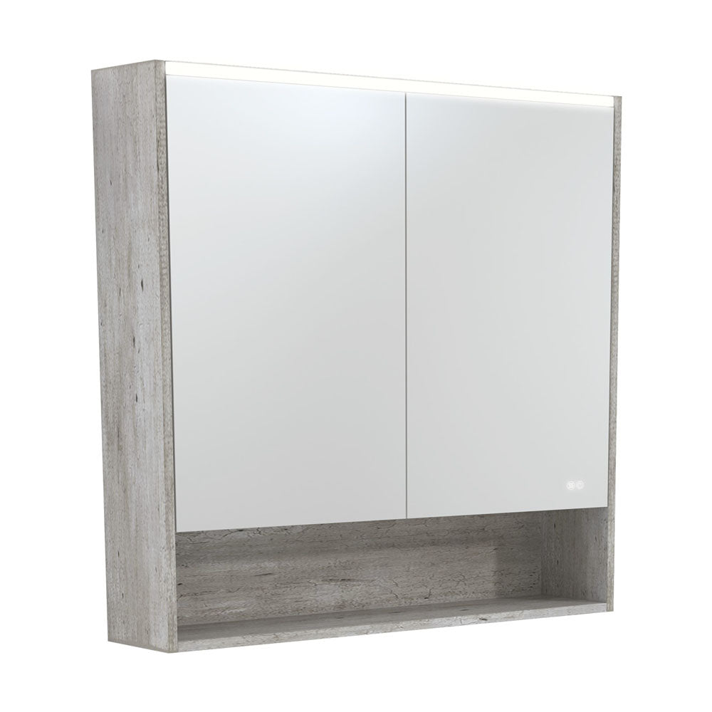 LED Mirror Cabinet with Display Shelf, 900mm, Industrial