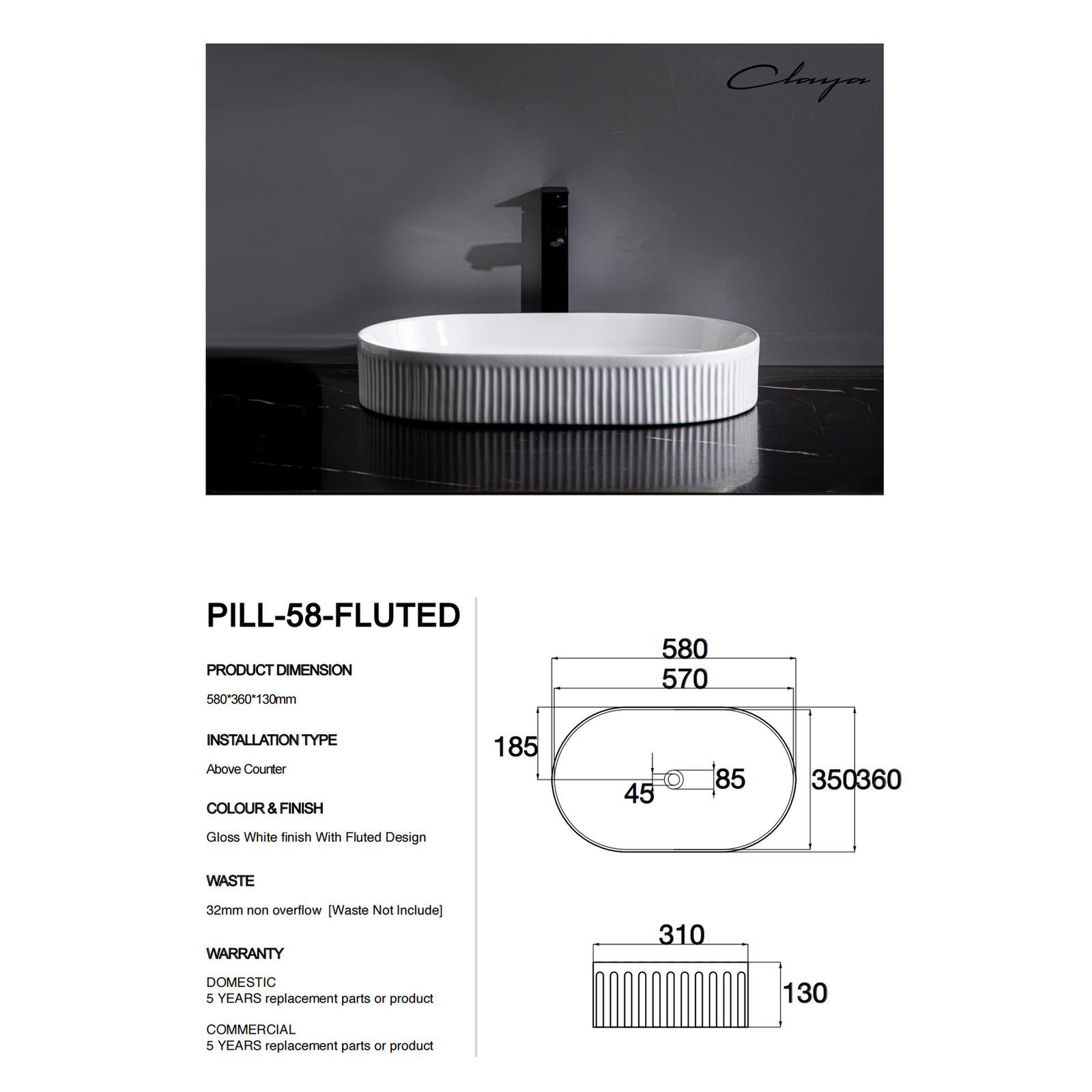 Pill-58-fluted at Blue Bathware