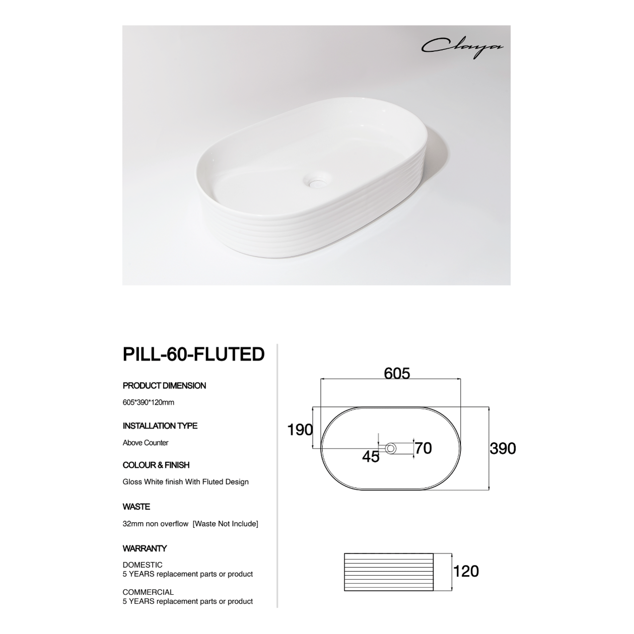 Pill-60-fluted at Blue Bathware