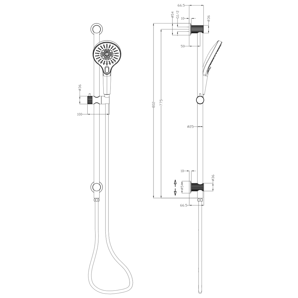 Mica Fluted Shower Rail - Inbuilt Inlet