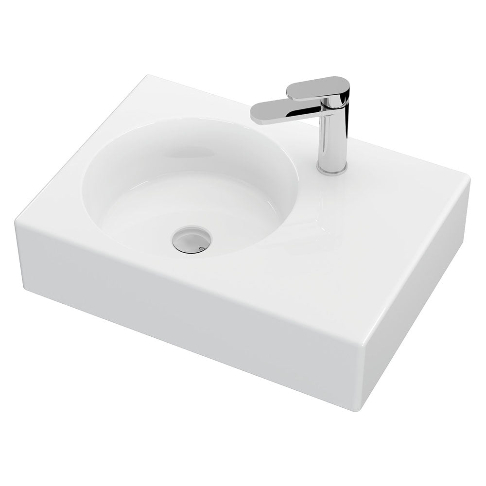 Reba Left Bowl Wall Basin, 1 Tap Hole