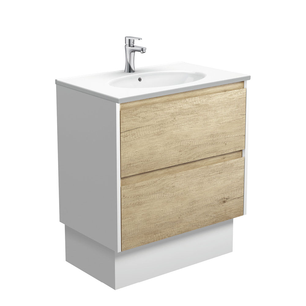 Rotondo Amato 750 Scandi Oak Vanity On Kick, Satin White Panels