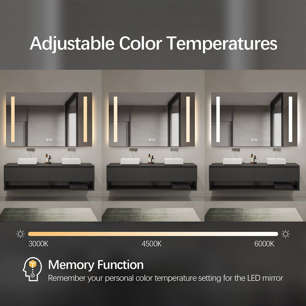 Rectangular Double-Sided Frosted Frontlit LED Mirror 60cm x 80cm Frameless Wall Mounted