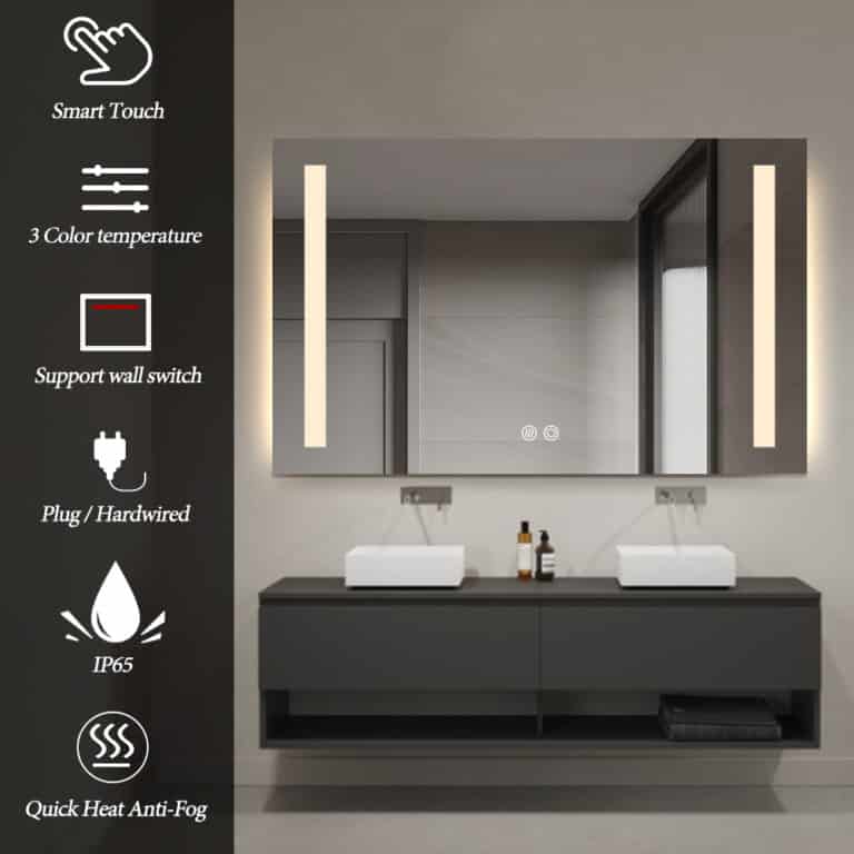 Rectangular Double-Sided Frosted Frontlit LED Mirror 60cm x 80cm Frameless Wall Mounted