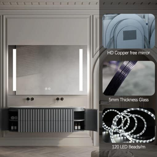Rectangular Double-Sided Frosted Frontlit LED Mirror 60cm x 80cm Frameless Wall Mounted