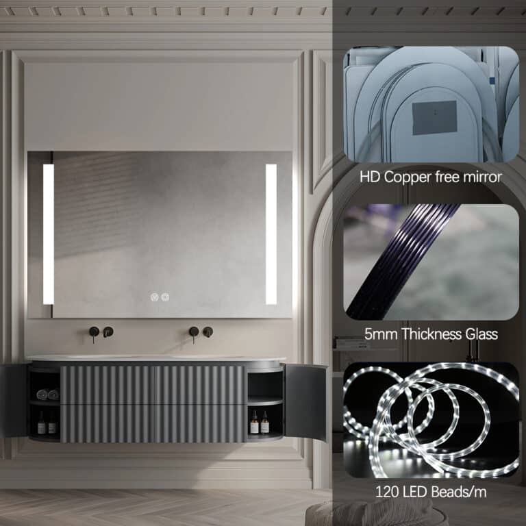 Rectangular Double-Sided Frosted Frontlit LED Mirror 75cm x 120cm Frameless Wall Mounted