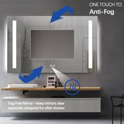 Rectangular Double-Sided Frosted Frontlit LED Mirror 75cm x 120cm Frameless Wall Mounted
