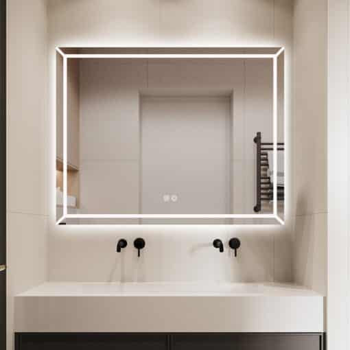 Rectangular Frosted LED Mirror Frontlit 70cm x 90cm Frameless