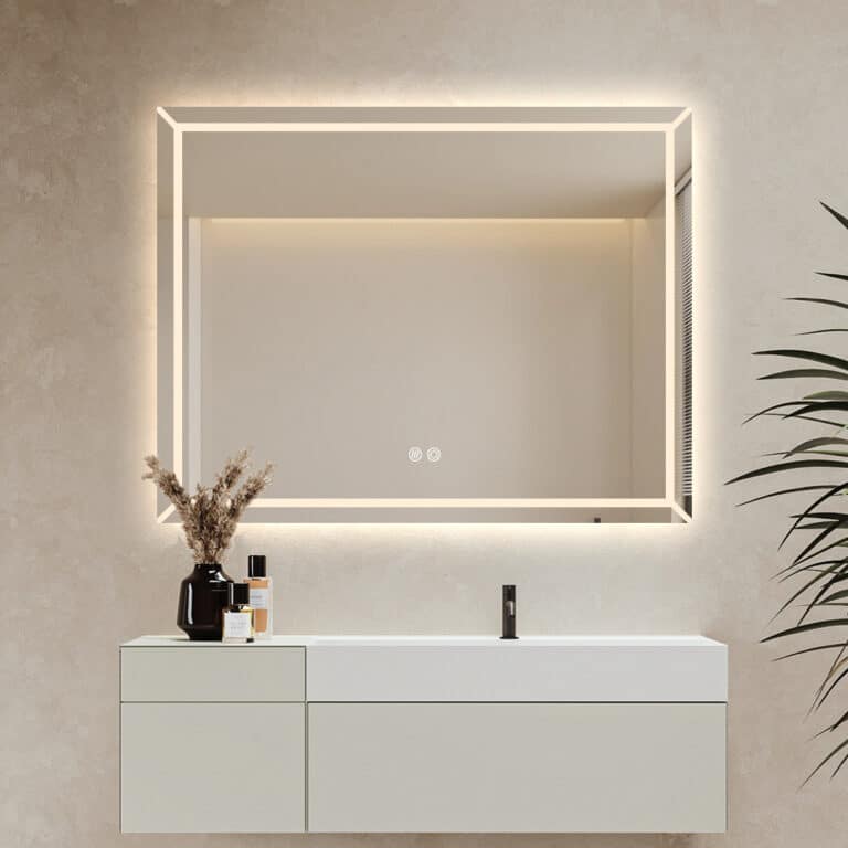 Rectangular Frosted LED Mirror Frontlit 70cm x 90cm Frameless