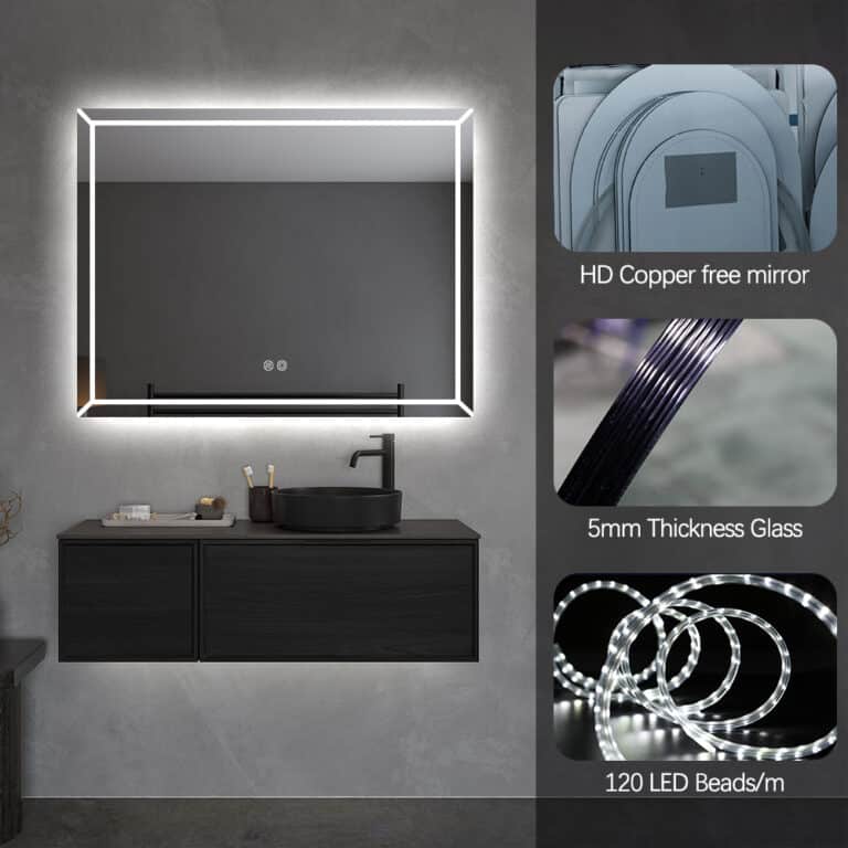 Rectangular Frosted LED Mirror Frontlit 70cm x 90cm Frameless