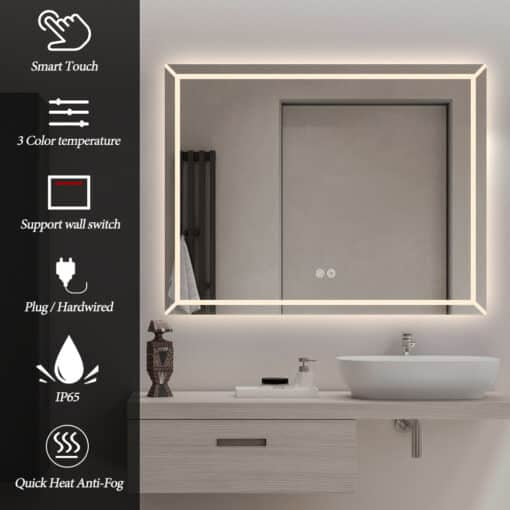 Rectangular Frosted LED Mirror Frontlit 70cm x 90cm Frameless