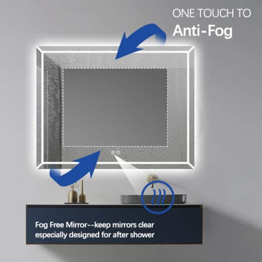 Rectangular Frosted LED Mirror Frontlit 70cm x 90cm Frameless