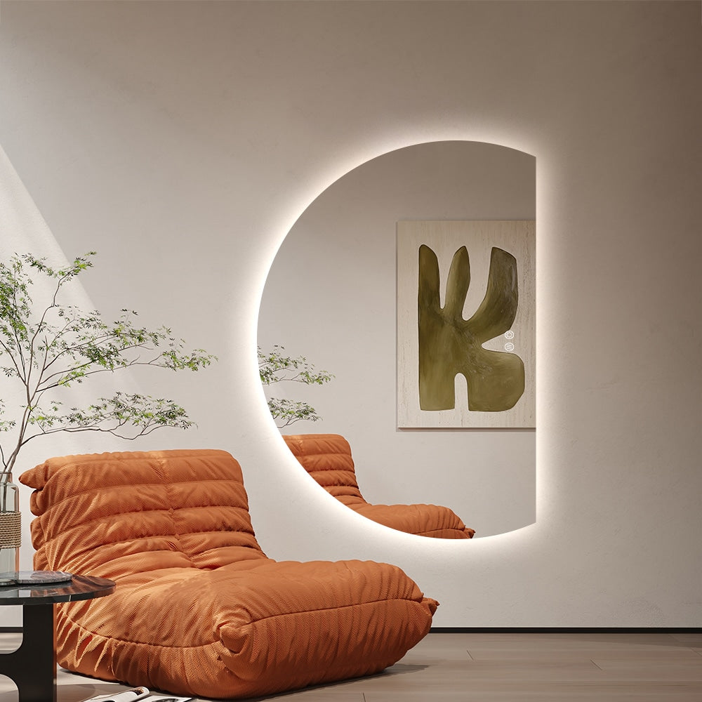 Right Cut Moon LED Mirror 77cm x 110cm Frameless Backlit Wall Mirror