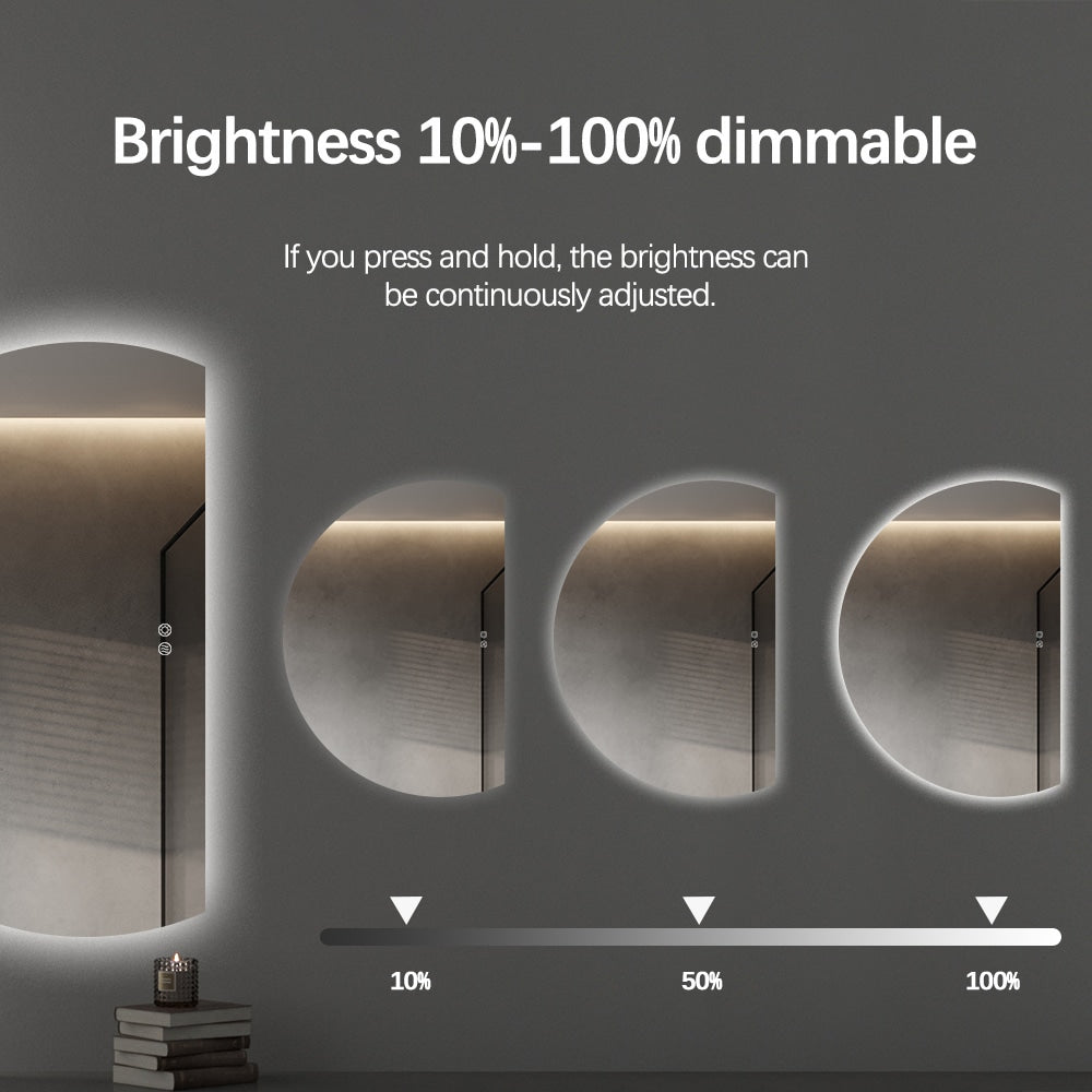 Right Cut Moon LED Mirror 77cm x 110cm Frameless Backlit Wall Mirror
