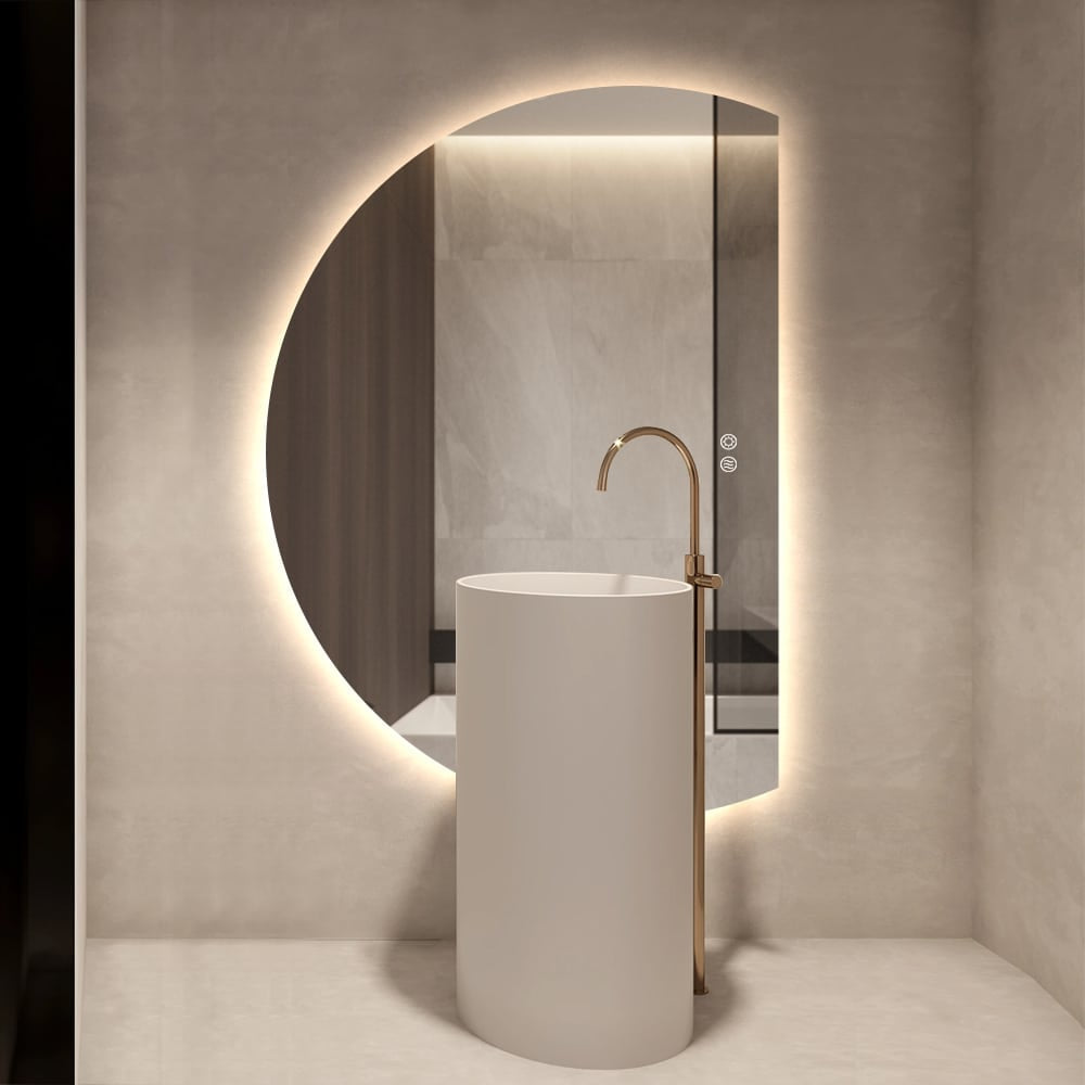 Right Cut Moon LED Mirror 77cm x 110cm Frameless Backlit Wall Mirror