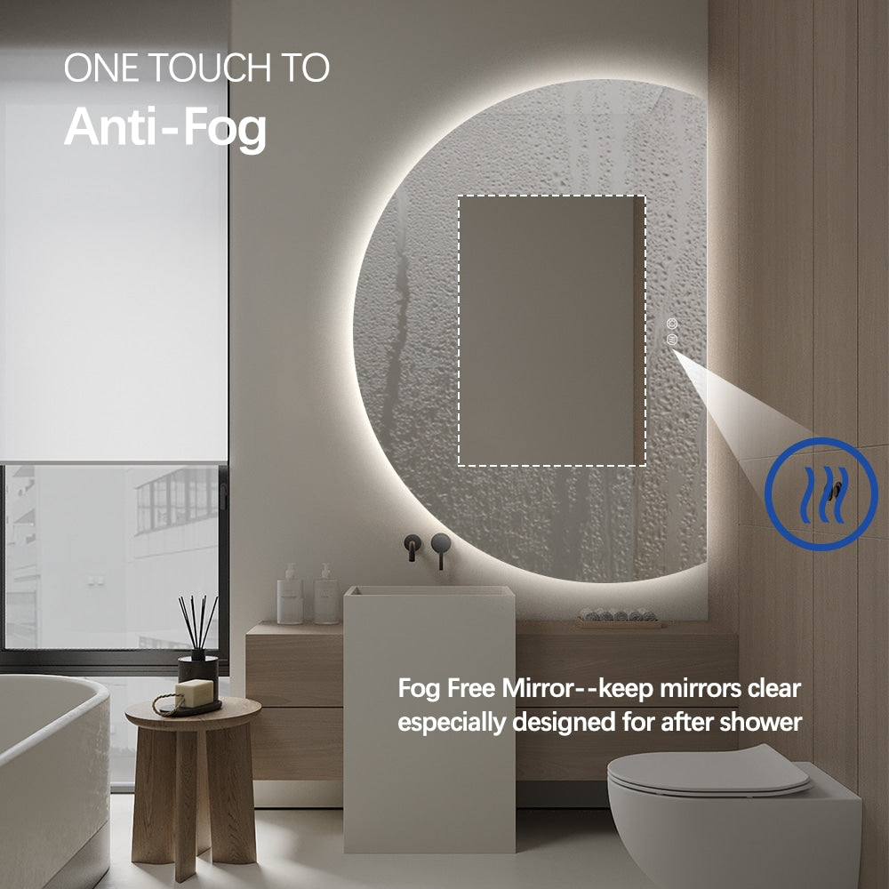 Right Cut Moon LED Mirror 91cm x 130cm Frameless Backlit Wall Mirror